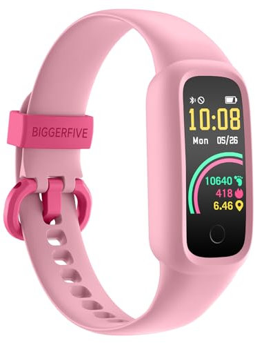 BIGGERFIVE Vigor 2 L Fitness Tracker Uhr Kinder, Fitnessuhr mit Aktivitätstracker, Schrittzähler, Pulsuhr, Schlafmonitor, Kalorienzähler, IP68 Wasserdicht Kinderuhr für Junge Mädchen, Rosa