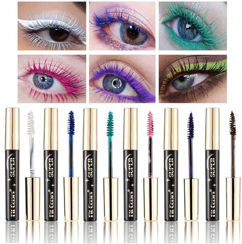 6 Farben Bunt Wimperntusche für extrem lange Wimpern, Wasserfeste Mascara für 4x mehr Volumen und kräftige Wimpern, Kein Abblättern Keine Klumpen Voluminöse Make-up Wimpern Mascara (6 pcs, 5g/pc)