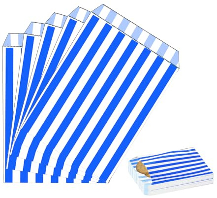 MORAINJAY 100 Pezzi Sacchetti Carta Blu Piccoli,13x18cm Buste Regalo Sacchetti Alimenti|Caramelle|Cioccolatini|Biscotti,Party Bag per Halloween,Natale,Feste,Matrimoni