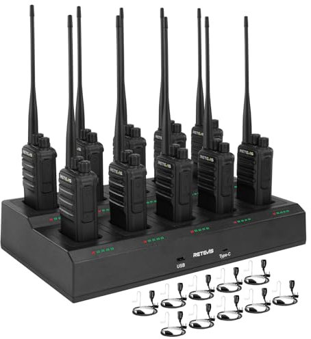 Retevis RB669 Funkgerät Set mit Headset,Freenet Lizenzfrei Walkie Talkie, 10-in-1 Ladegerät, Deutsches Sprachsystem, Effizientes Laden, Funkgeräte für Logistik, Business (10 STK, Schwarz)