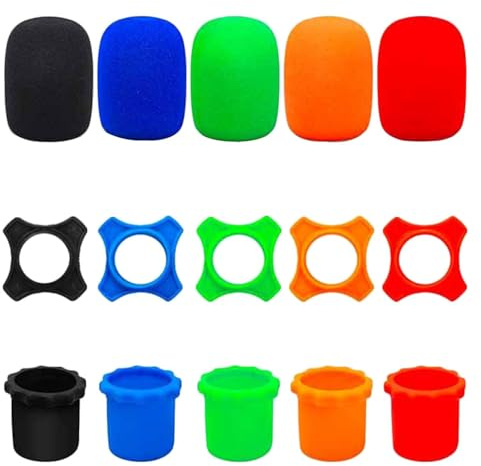 5Stück Shake-Proof Anti-Rolling Handheld Mikrofonschutz Silikonring, Unterstangenhülsenhalter und Windschutzscheibe Schaumstoffabdeckung für KTV Geräte