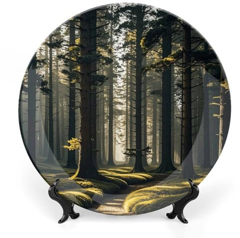 LFDSPYJE Dekorativer Teller zum Aufhängen an der Wand, Woodland Wonder, Knochenporzellan, dekorativer Teller, Keramik-Dekoteller mit Präsentationsständer, Speiseteller, Kunsthandwerk für Zuhause,