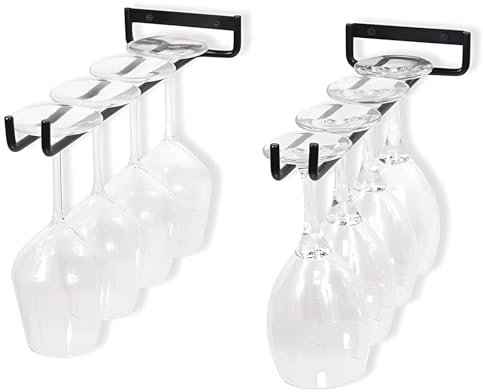 2er-Pack Weinglasregal Eisen Hängend, 30 cm, wandmontierter Weingläser Halter mit Einzelschiene, Glasaufbewahrungs-Aufhänger-Organizer für Küche, Bar, schwarz