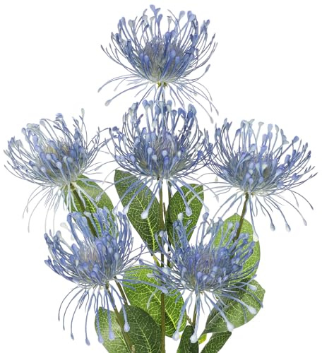 Oairse Kunstblumen Chrysanthemen Dekoration mit 6 Chrysanthemen Blütenköpfe 2er-Set Künstliche Spinnen Dekoration für Herbstdeko Heimdekoration, Hochzeit, Garten Party Blumenarrangement, Blau