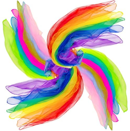 Yuattory Tanzschals, 12 Farben, 24 Stück, Jonglierschals für Tanzen, Musik, Aktive Schals für Kleinkinder, Kinder, Bewegungsspiel