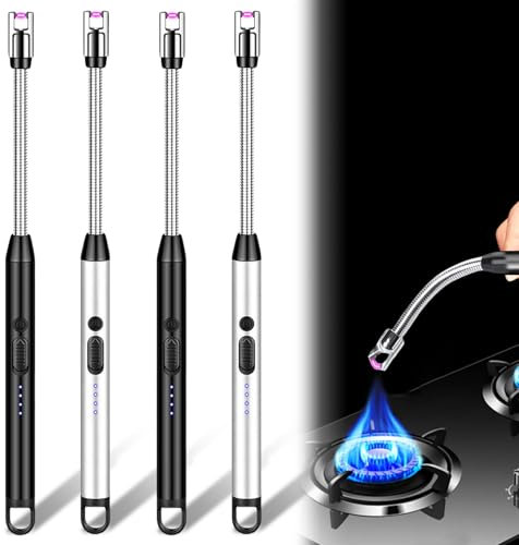 4 mecheros eléctricos de arco, recargable por USB, de plasma, para encender velas, camping, barbacoa, chimenea (negro y plateado)
