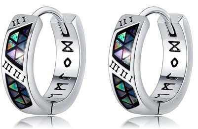 DAYLINLOVE Viking Hoop Earrings 925 Sterling Silver Viking Runes/Celtic Knot Abalone Shell Hoop Earrings Irish Norse Celtic Scottish Nordic Pagan Jewellery Gifts for Women Men