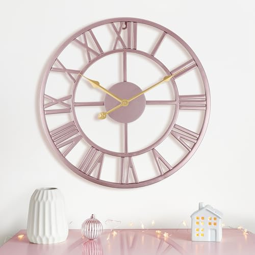 Lafocuse 40cm Wanduhr Große Metall Rosegold Einzigartig Lautlos mit 2 Paar Zeiger, Vintage ohne Tickgeräusche Wanduhr mit Römischen Ziffern, Wanduhren Gross Deko für Wohnzimmer Küche Schlafzimmer Büro