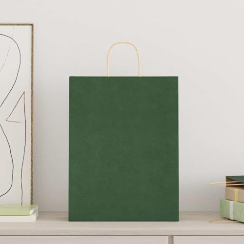 vidaXL Kraftpapiertüten 250 Stk. mit Henkel Grün 32x12x42 cm, Papiertüte, Geschenktüte, Papiertüte mit Henkel, Kraftbeutel, Geschenktüte Kraftpapier