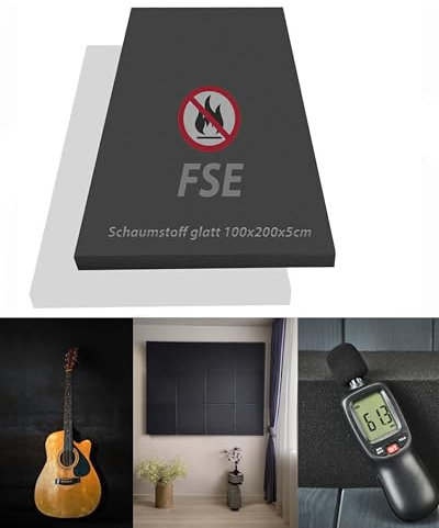 Schaumstoff Platte FSE (flammhemmend nach Din: MVSS302) - glatt, ca. 100x200x5cm, in der Farbe Anthrazit Schwarz I Akustik I Dämmung I Verpackung I Schall I Schutz I Basteln usw.