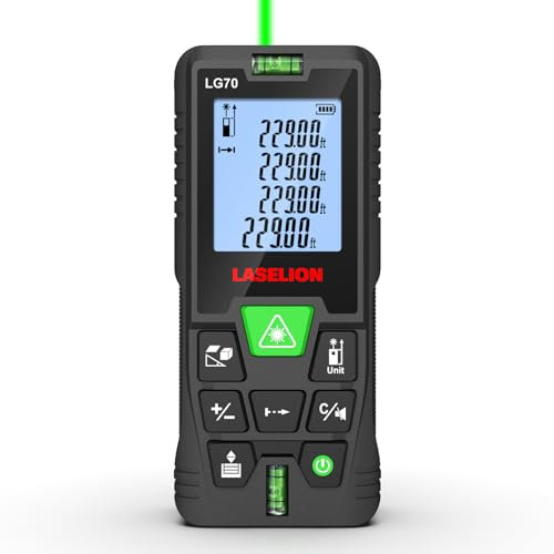 LASELION Metro Laser Professionale | Misuratore Laser Verde 50m Ideale per Uso Esterno | Cambio Unità m/in/ft, Livello a Bolla & Precisione ±1.6mm | Area/Volume/Pitagora, 100 Memorie | Design - LG70
