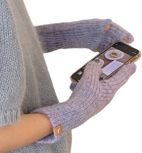 JINZIJINYU Winter Strickhandschuhe Bunte Farbverlaufshandschuhe Winterhandschuhe Mit Verlängerten Fingern Studentenhandschuhe Lila Streifen
