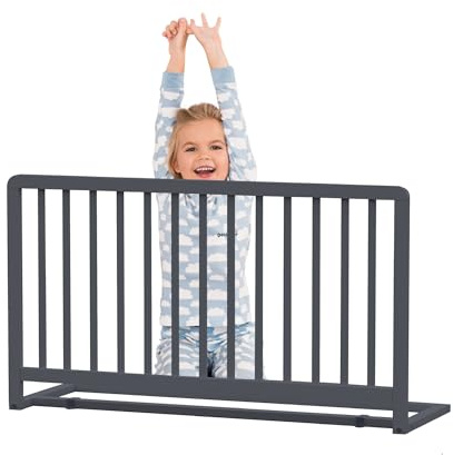 Geuther Bettschutzgitter Holz | Idealer Rausfallschutz Boxspringbett, extra hoch | für Kinder | Bettgitter, Absturzsicherung | Bett Rausfallschutz Kinder in 110 cm Länge, Grau