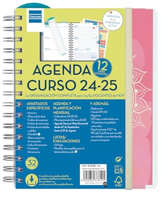 Finocam Lehrerkalender, personalisierbar, 2025/2026, Woche, horizontaler Ansicht, September 2025 - August 2026 (12 Monate), Mandala, Spanisch