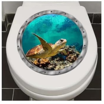 3D Fenster Schildkröten Wandaufkleber Selbstklebende Toilettensitz Aufkleber 3D Aufkleber für Toilettendeckel und Tank Wand Dekorativ