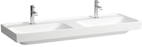 LAUFEN Meda Doppelwaschtisch, unterbaufähig, 1300x460mm, 1 Hahnloch je Becken, ohne Überlauf, H8141127571111, Farbe: weiß matt