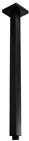 Matte Black Shower Arm with Flange and Teflon Tape for High Ceiling or Fixed Rain Showerhead, Universal Connection 16-inch Square Straight Shower Head Extender Extension Pipe, 304 Stainless Steel