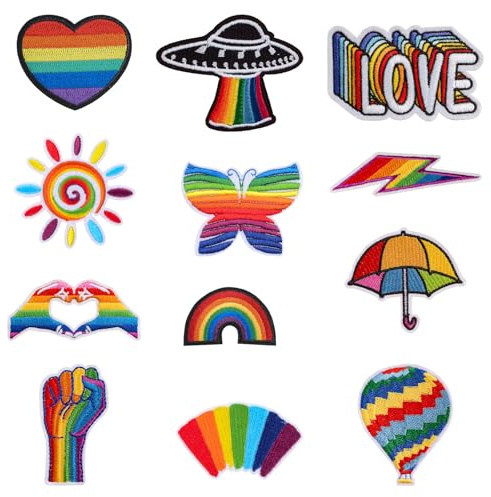 WANDIC LGBTQ Regenbogen-Aufnäher, bestickt, Lesben, Gay Pride, zum Aufbügeln, selbstklebend, für selbstgemachte Kleidung, Dekoration, 12 Stück