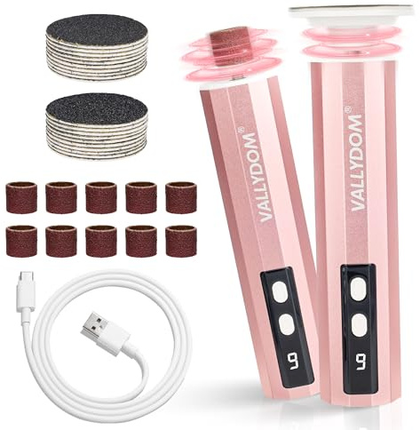 VALLYDOM Electric Foot Callus Remover, 2-in-1 Electric Foot File, 9 Adjustable Speed with Sandpaper Disk, Rechargeable Pedicure Tool for Hard Skin Remover, Portable Callus Remover (Rose Gold)