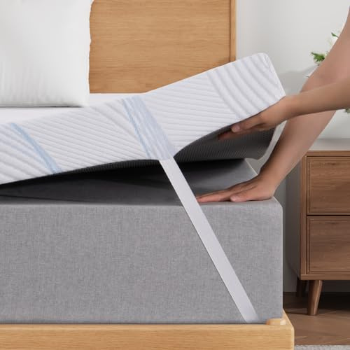 Sleremind Surmatelas double en mousse à mémoire de forme 10 cm avec housse lavable en machine, soulagement de la pression et respirant, 135 x 190 x 10 cm