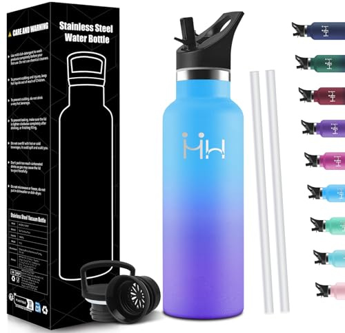 HoneyHolly Trinkflasche 750ML, BPA-Frei, Trinkflasche Edelstahl, Auslaufsichere Isolierflasche Doppelwandig, Wasserflasche Edelstahl, mit Strohhalm, Thermosflasche Kohlensäure Geeignet