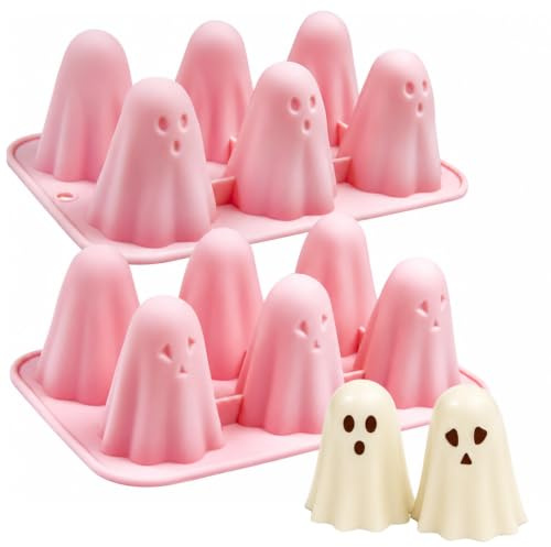 PTaizjjz Halloween Schokoladenform Silikon 6 Hohlräume Geister Silikonform | zum Herstellen von Eiswürfel, Gelee, Seife, Schokolade, Kerze, Süßigkeiten