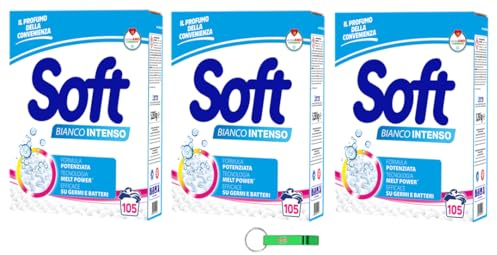 3x Soft Pulverwaschmittel Waschpulver für die Waschmaschine - Waschpulver Intensives Weiß - 105 Wäschen 5,250Kg + Beni Culinari Kostenloser Schlüsselanhänger