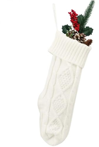 GNHG 46cm Chaussettes Noël,Grande Chaussette De Noel,Grande Chaussette Tricotée Pour Les Enfants,Sac à Cadeaux Bas Suspendus,Bas Noël Pour La Décoration La Fête De Famille (Blanc)