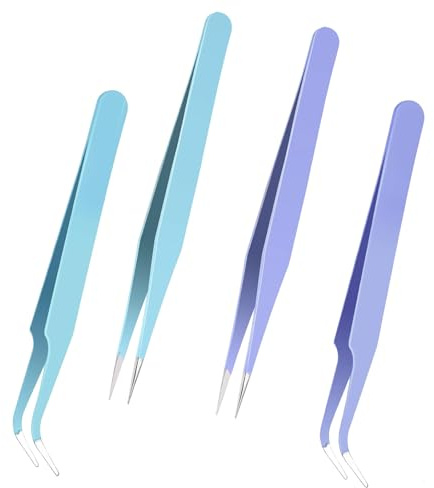 4Pcs Pinces à Épiler en Acier Inoxydable Pince à Pointe Droite et Incurvée | Petits Outils à Cils pour Autocollants Scrapbooking Extensions de Cils