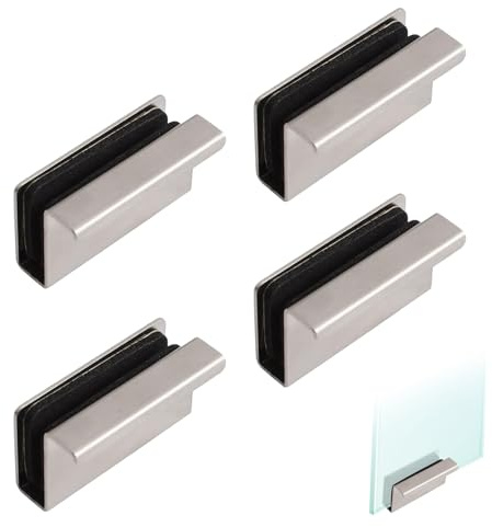 Tarqite 4 Stück Glastürgriffe, Glas-Fingerkantenzug, Geschwungener Schrankgriffe, Glastür-Ziehgriff, Glastür Griff Ohne Bohren, Silber Glastürclips für 4-6 mm Starke Glas