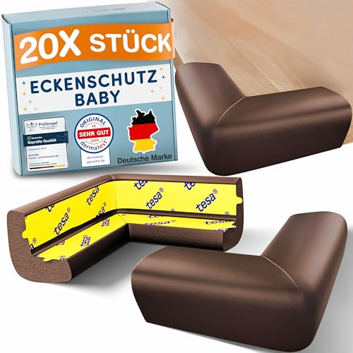MUTKIND® 20x Eckenschutz Baby - (Mit Kleber von TESA) Kantenschutz Baby - Weich & Stoßfest | Extra starker Halt | Tischkantenschutz Ecken - Eckenschutz Kantenschutz Selbstklebend (Braun)
