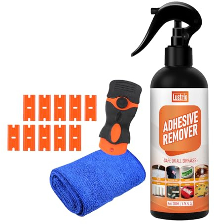Adhesive Remover Spray – Safe on Car Paint, Glass, Metal, Plastic & Furniture – Non-Toxic, Non-Abrasive Sticker, Decal & Tape Residue Cleaner – Includes Plastic Scraper & Towel – 6.8oz/200ml