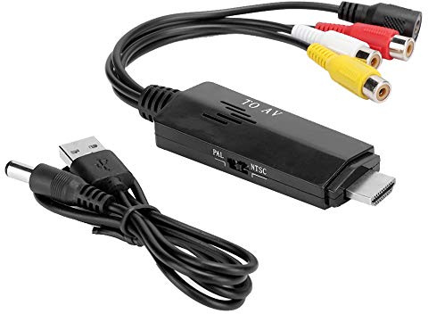Bognajin Convertidor HDMI a AV, Adaptador de Video Macho a Hembra, Convertidor de Señal HD Digital a Analógica para TV VHS VCR Grabadora de DVD, con Cable USB, Material ABS Negro, Diseño