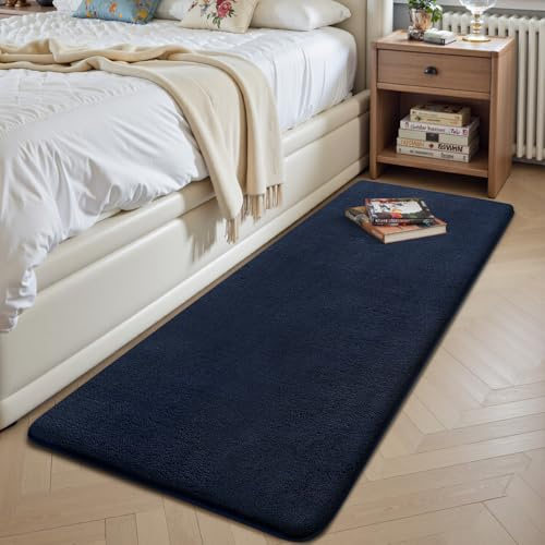 Treeboy Teppich Wohnzimmer Teppichläufer Marineblau Schlafzimmer 60x200 cm | Kurzflor Waschbar rutschfest Flauschig Teppiche Gegend Läufer Flur Teppiche Carpet für Jugendzimmer Kinderzimmer Eingang