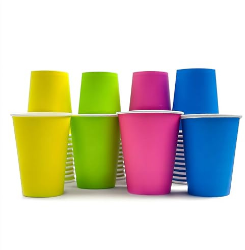Nicoman Rainbow Paper Cups, 8oz & 12oz, Multicolor (Yellow, Green, Pink, Blue), Disposable Cups for Hot & Cold Drinks, Perfect for Parties and Events (Cups 8oz, Pack of 80)