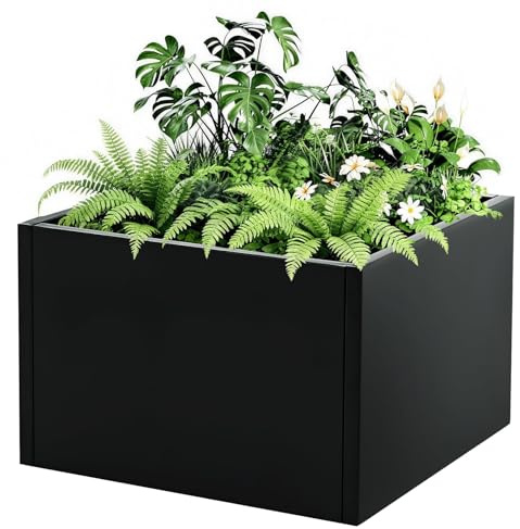 Garvee Bac à Fleurs carré en Acier Noir – sans Fond, Montage à Clipser Facile, Design Moderne, Drainage idéal – Usage externeérieur/Professionnel, Robuste et Durable – Taille 46x46x30cm