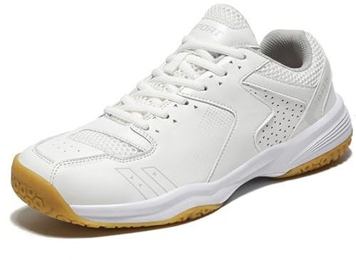 Wizeny Hombre Zapatos De Tenis Zapatos de bádminton Ligeros Zapatos De Tenis De Mesa Transpirable Zapatillas De Entrenamiento De Fitness,Gray White,39 EU