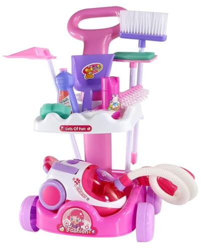Xweptuy Juego de Limpieza para niños, Juego de Roles, Carrito de Limpieza para niños, Educativo para pequeños con aspiradora, Escoba, Botella pulverizadora y más para pequeños de 1 a 3