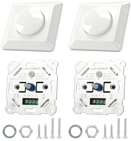 Dimmer LED 220-240 V, interruttore dimmer con manopola, dimmer universale per lampade a LED 200/400 W, interruttore della luce, dimmerabile, colore bianco, per camera da letto, soggiorno