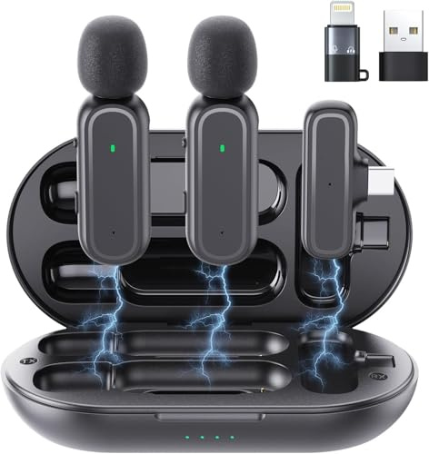Wireless Lavalier Lapel Microphone with Charging Case for iPhone, 65FT, 42H | 2 Mini Mic for iPhone iPad Android, Noise Reduction, Clip-on, for Video Recording YouTube TikTok Vlog Interview Streaming | 2 Mini Mic for iPhone iPad Android, Noise Reduction, Clip-on, for Video Recording YouTube TikTok Vlog Interview Streaming