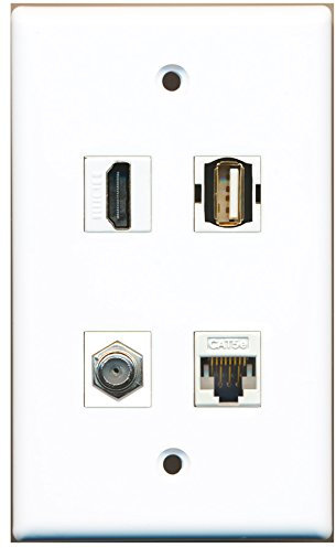 Riteav – 1 porte HDMI 1 porte cavo coassiale TV tipo F 1 porte USB a-a 1 Port CAT5e Ethernet bianco da parete piastra