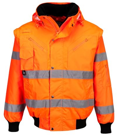 Portwest 3-in-1 Warnschutz-Pilotjacke, Größe: XL, Farbe: Orange, C467ORRXL