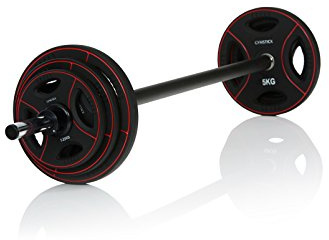 Gymstick Pro Pump Set, Skivstång med Viktskivor, Stål och Gjutjärn med PU-Beläggning, Svart/Röd, 20 kg