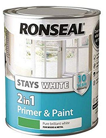 Ronseal RSLSW21GP25L Stays 2-in-1 Primer and Paint Gloss, White, 2.5 Litre