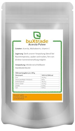 2 x 500 g Acerola Pulver | Superfood | Vitamin C (28,1%) | Maltodextrin | Acerolapulver | Buxtrade |1 kg