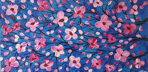 DORON ARTE QUADRO MODERNO ASTRATTO DIPINTO A MANO TELAIO GALLERY BORDI DIPINTI - FIORI DI PESCO - 40x80x4 cm -RIF82