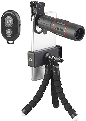 Somikon Monokular: 11-teiliges Smartphone-Vorsatz-Linsen-Set mit Stativ und Fernauslöser (Objektive, Teleobjektiv, Handyhalterung)