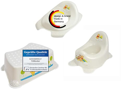 KiNDERWELT Töpfchen Set - für Kleinkinder, Topf, WC Aufsatz, Hocker, Windeleimer (3er Set mit 1-stufigem Hocker)