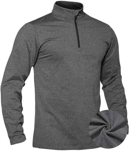 TACVASEN Herren Fleecepullover Winter Warme 1/4 Zip Langarm Sport Shirt Laufshirt Ski Pullver Männer (L, Dunkelgrau)