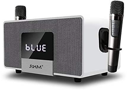 RHM K222 Karaoke Machine, Connect to TV/Sound Bar/DVD, Support 3 Mics, 90FT Range for Wireless Mic Working, Bass & Treble Adjustable, Support Optical/Bluetooth/Line in/Line Out, for Home Party